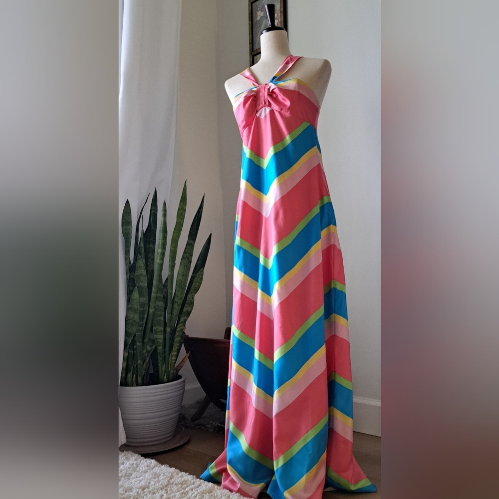 Lilly Pulitzer Melissa Multicolor Striped 100% Silk Maxi Dress. NWT. Size 6.